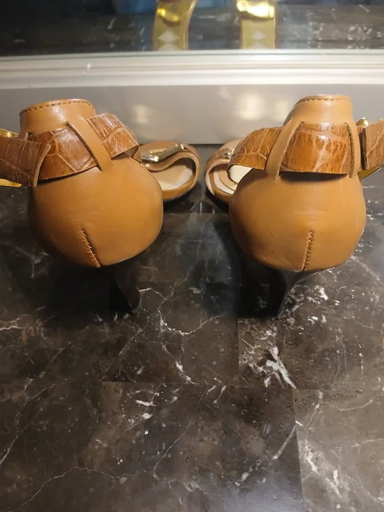 MICHAEL Michael Kors Tan and Gold Open-Toe Ankle-Strap Heels - Picture 8 of 15